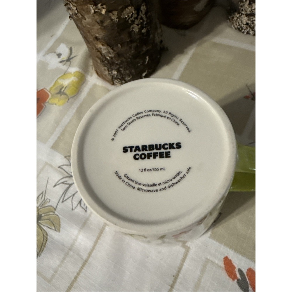 Starbucks Coffee Spring Butterfly Floral Flowers White Green Cup 2007 Mug 12 oz - Picture 8 of 8